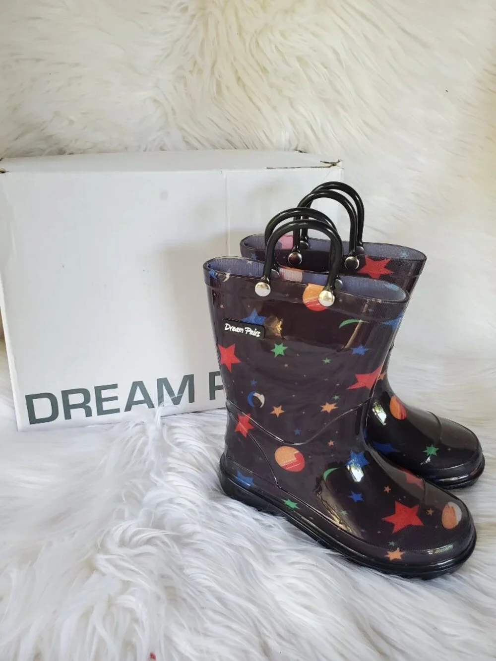 Dream Paris Kid's Black Outer Space Waterproof Rain Boots SZ 10